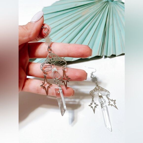 Boho mushroom crystal dangle earrings S47 - Picture 1 of 2